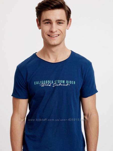 мужская футболка синяя Lc Waikiki с надписью California Storm Rider