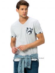 мужская футболка серая lc waikiki с цветным карманом и манжетами