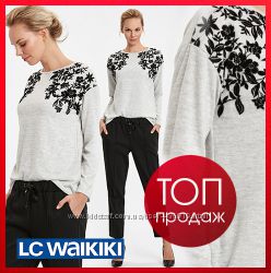 Женский свитер серый lc waikiki  лс вайкики тонкий с цветочным орнаментом
