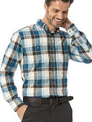 мужская рубашка LC Waikiki в бирюзово-коричневую клетку, с карманами