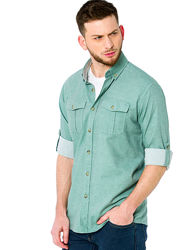 мужская рубашка LC Waikiki светло-зеленая, с 2 карманами на груди