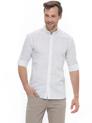 белая мужская рубашка LC Waikiki с воротником-стойкой, в черную точку