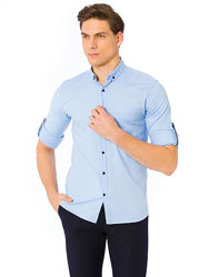 голубая мужская рубашка LC Waikiki  ЛС Вайкики с синими пуговицами