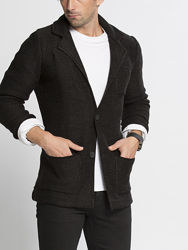 черный мужской пиджак LC Waikiki с 3-мя карманами и латками на локтях