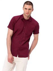 бордовая мужская рубашка LC Waikiki с коротким рукавом, с карманом на груди