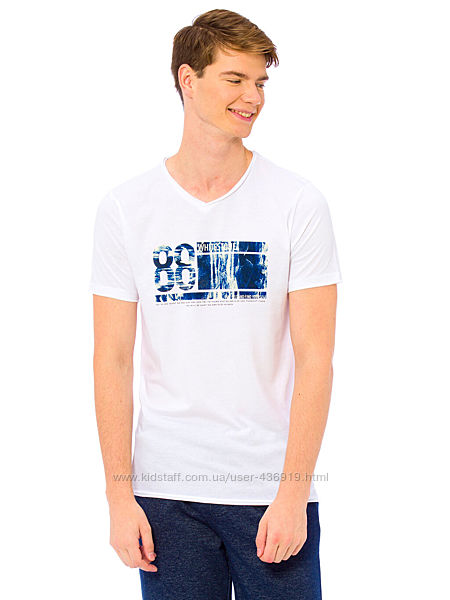 белая мужская футболка LC Waikiki с V- образным вырезом 88 White stone