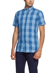 голубая мужская рубашка LC Waikiki с коротким рукавом, в синюю клетку