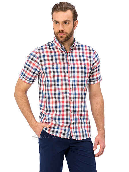 белая мужская рубашка LC Waikiki в красно-синюю клетку, с карманом на груди