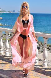 Нежно-розовая длинная пляжная туника