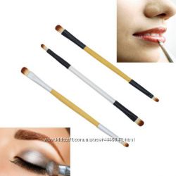  Двусторонняя кисточка для макияжа глаз и губ с деревянной ручкой