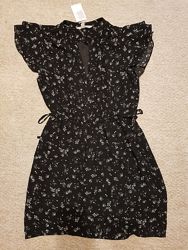 Платье шифоновое HM чёрное в цветочек 38-40р
