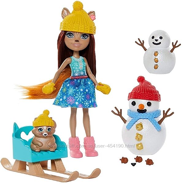 Набор Enchantimals Лепим Снеговика и кукла Шарлотта Белка на санках GNP16