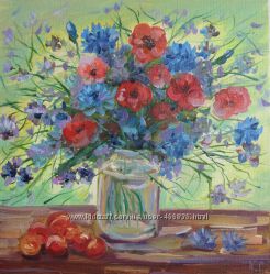 Картина Натюрморт с полевыми цветами, холст, масло