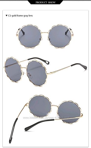 Круглые очки от солнца с волнистой оправой метал коричневая или серая линза