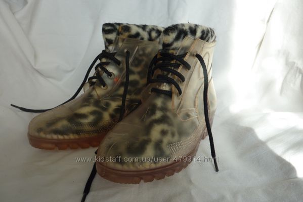 Новые прозрачные резиновые ботинки, 31р, теплый вкладыш под леопард