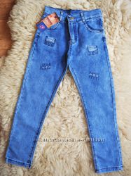 Модные джинсы, Турция, хлопок, от 6 до 12 лет, рваные, вышивка
