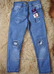 Модные джинсы с аппликацией, нашивками, от 6 до 12 лет, Турция