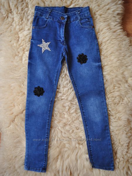 Модные джинсы для девочки, камни, бусинки, от 6 до 12 лет, Турция