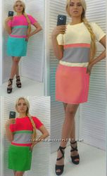 Комбинированное трёхцветное платье