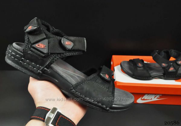  Кожаные подростковые сандалии Nike black