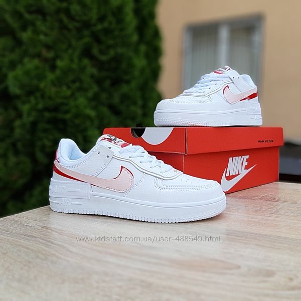 Кроссовки женские Nike Air Force 1, белые с красным