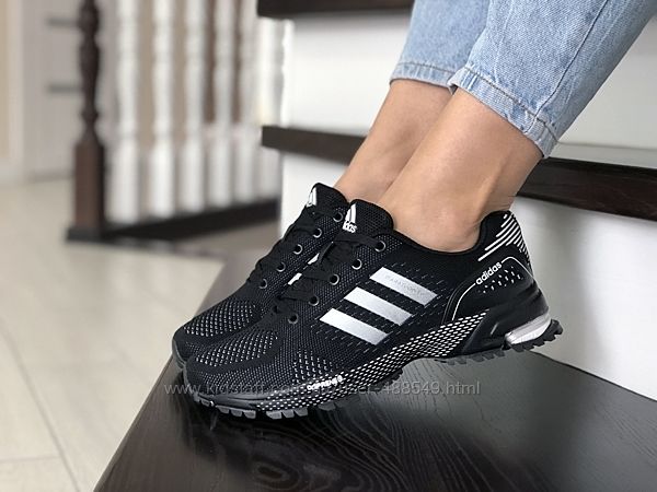  Кроссовки женские Adidas Marathon, черные с белым 9468