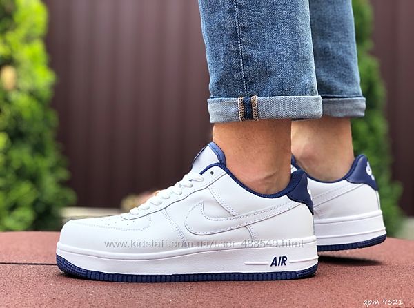 Кроссовки мужские Nike Air Force, белые с синим 9521