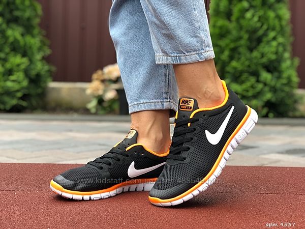 Кроссовки женские Nike Free Run 3.0, черные с оранжевым