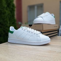 Кроссовки мужские Adidas Stan Smith, белые с зеленым