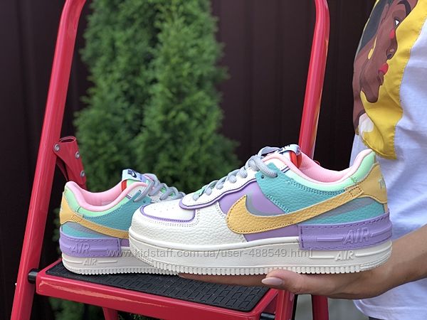 Кроссовки женские Nike Air Force 1 Shadow , бежевые с фиолетовым