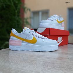  Кроссовки женские Nike Air Force 1 Shadow Серые с желтым