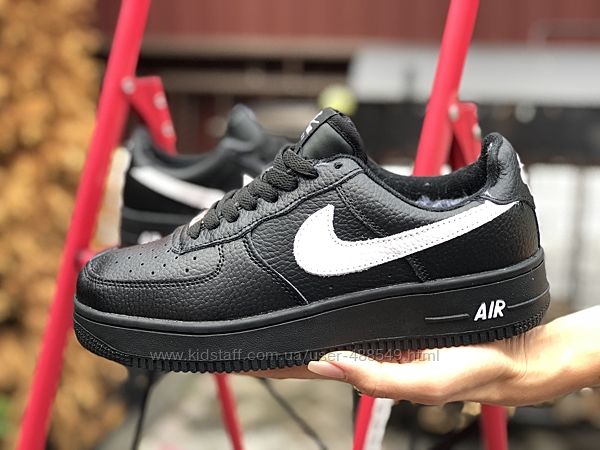 Зимние женские кроссовки Nike Air Force, черные, зима, мех