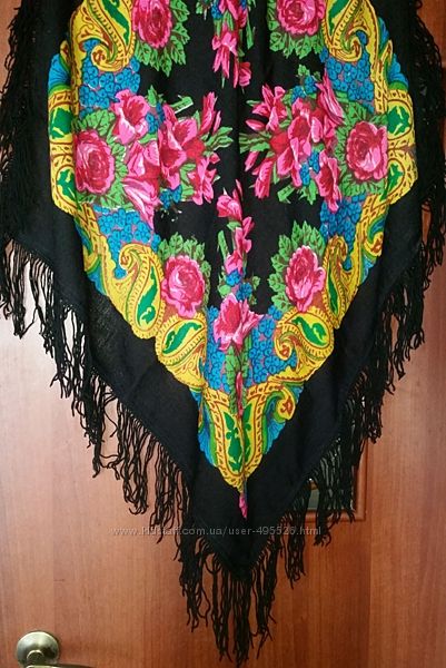 роскошный платок, шерсть , павловопосадский стиль, 78Х82