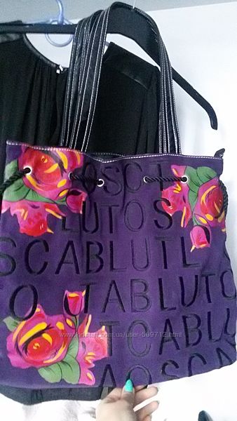 сумка черный лак и фиолетовая замша с розами