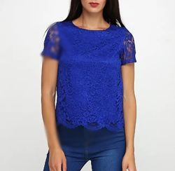  синяя  васильковая кружевная ажурная гипюровая блузка  топ Италия