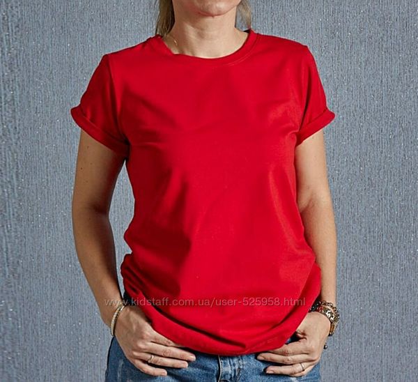 Красная футболка женская с манжетом