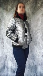 Красивая женская демисезонная куртка бомбер, серебро Последний размер