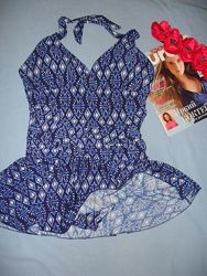 купальник платье сдельное размер 48 / 14 синий с юбочкой чашка C D новый 