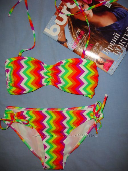 купальник раздельный бикини размер 44-46  10 разноцветный радуга бандо 
