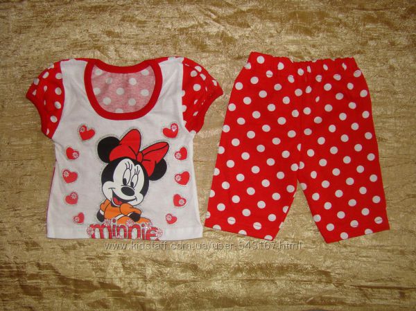 костюмчик для девочки, лето, футболка бриджи minnie, минни