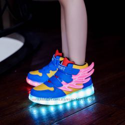 Кроссовки с светящей подошвой LED, 25-36, цветные, комби