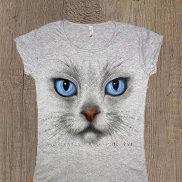 Стильная футболка женская, хлопок, Турция, 46-50, Кошка