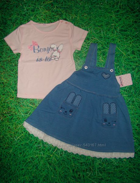 Сарафан джинс и  футболка, Grace,  костюм для девочки   Размер 8692, 9298