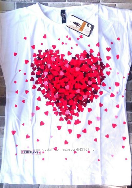 Стильная футболка женская, хлопок, Турция, 46-50 сердце из лепестков роз