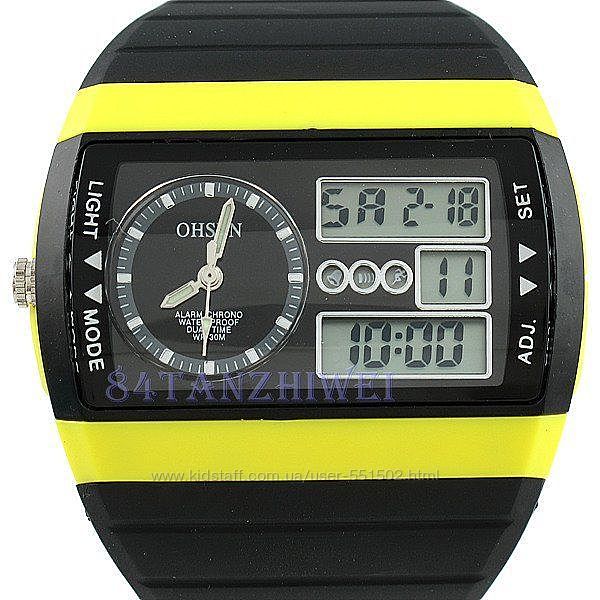 Спортивные часы 3 АТМ - OHSEN. Двойной циферблат. Желтые