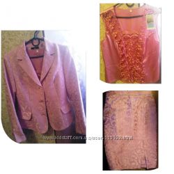 Женский костюм пиджак, топ, юбка. Розовый цвет. Размер48-50.