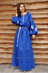 Женское вышитое платье в пол 100 лен