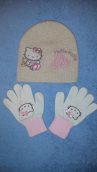Новый красивый деми комплект перчатки и шапочка Hello Kitty HsM 2-4 годика
