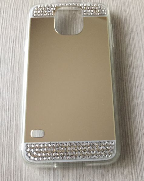 Зеркальный золотой силиконовый чехол с стразами для Samsung S5 