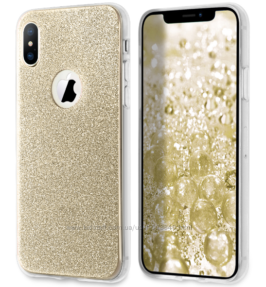 Чехол золотой с блесточками 3D мягкий силиконовый для iphone X три цвета